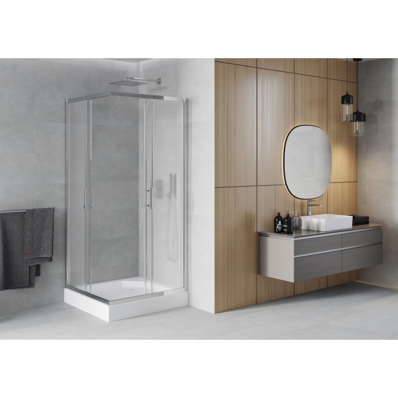 Mexen Rio square shower cabin 90 x 90 cm, frosted, chrome + shower tray, white - 860-090-090-01-30-4510