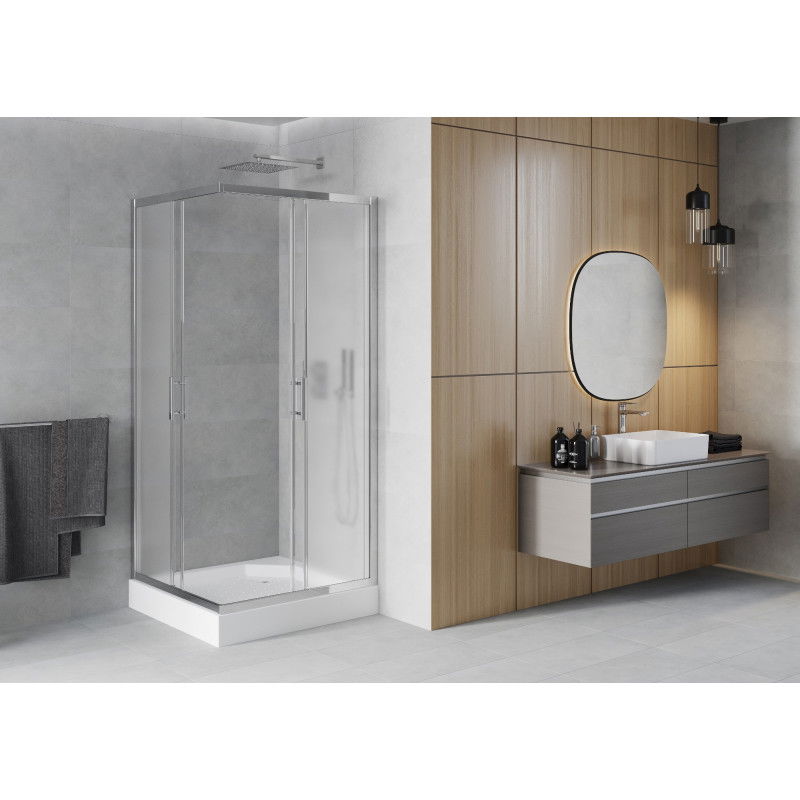 Mexen Rio Square Shower Enclosure 90 x 90 cm, Frosted, Chrome + Rio Shower Tray, White - 860-090-090-01-30-4510
