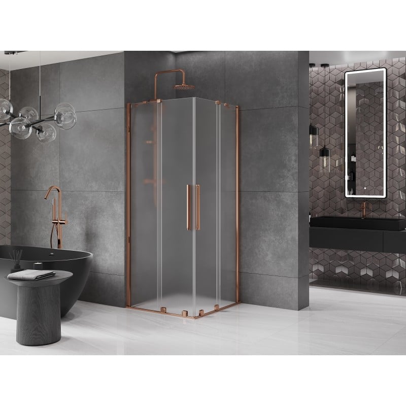 Mexen Velar Duo sliding shower cabin 100 x 100 cm, frost, rose gold - 871-100-100-32-60