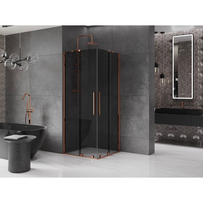 Mexen Velar Duo sliding shower enclosure 90 x 90 cm, graphite, rose gold - 871-090-090-42-60