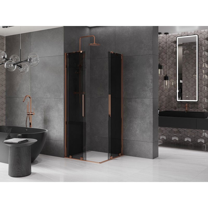 Mexen Velar Duo sliding shower cabin 100 x 100 cm, graphite, rose gold - 871-100-100-42-60