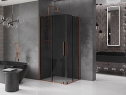 Mexen Velar Duo sliding shower enclosure 90 x 80 cm, graphite, rose gold - 871-090-080-42-60