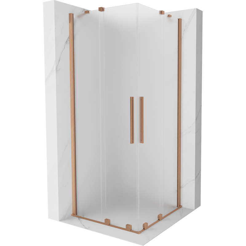 Mexen Velar Duo sliding shower enclosure 90 x 90 cm, frosted, brushed copper - 871-090-090-32-65