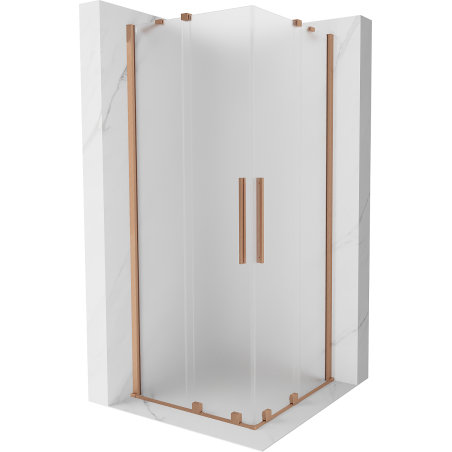 Mexen Velar Duo sliding shower enclosure 90 x 90 cm, frosted, brushed copper - 871-090-090-32-65
