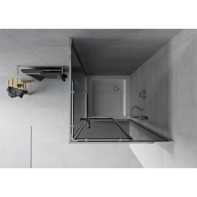Mexen Rio square shower enclosure 80 x 80 cm, graphite, chrome + Rio shower tray, white - 860-080-080-01-40-4510