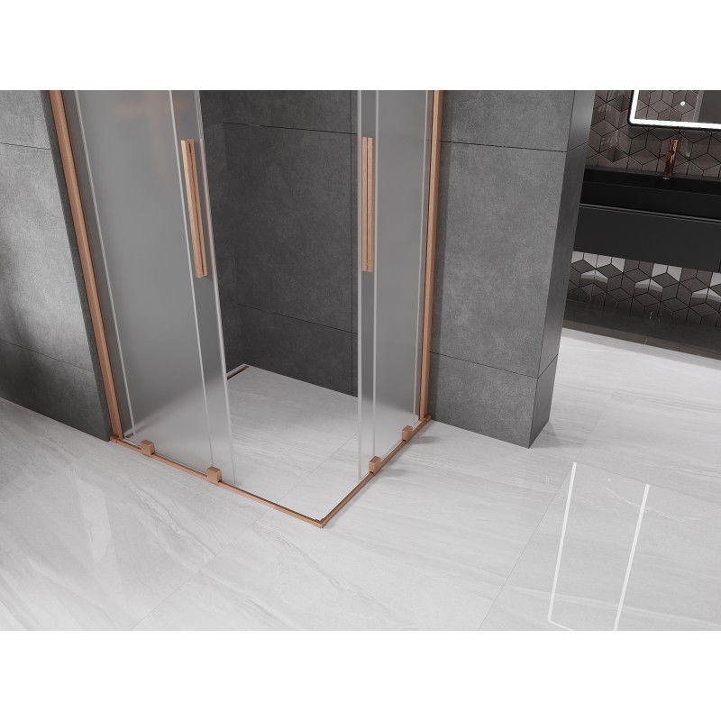 Mexen Velar Duo sliding shower enclosure 90 x 80 cm, frosted, brushed copper - 871-090-080-32-65