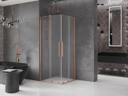 Mexen Velar Duo sliding shower enclosure 90 x 90 cm, frosted, brushed copper - 871-090-090-32-65