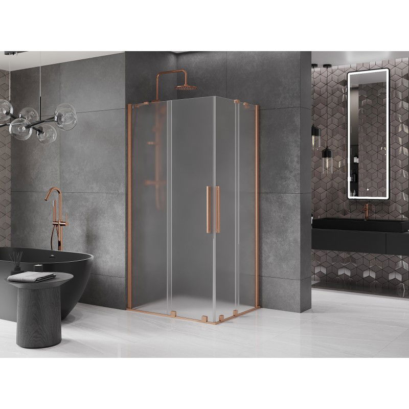 Mexen Velar Duo sliding shower enclosure 90 x 80 cm, frosted, brushed copper - 871-090-080-32-65
