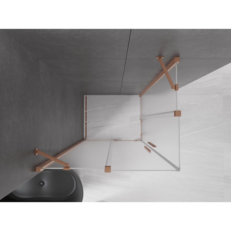 Mexen Velar Duo sliding shower enclosure 90 x 80 cm, frosted, brushed copper - 871-090-080-32-65
