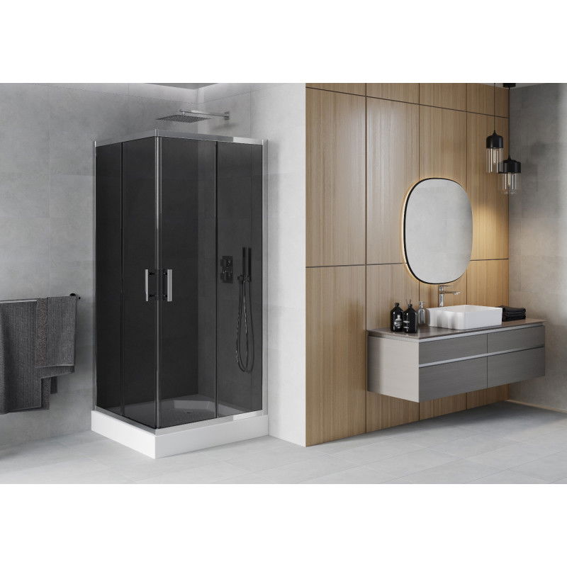 Mexen Rio square shower cabin 90 x 90 cm, graphite, chrome + Rio shower tray, white - 860-090-090-01-40-4510