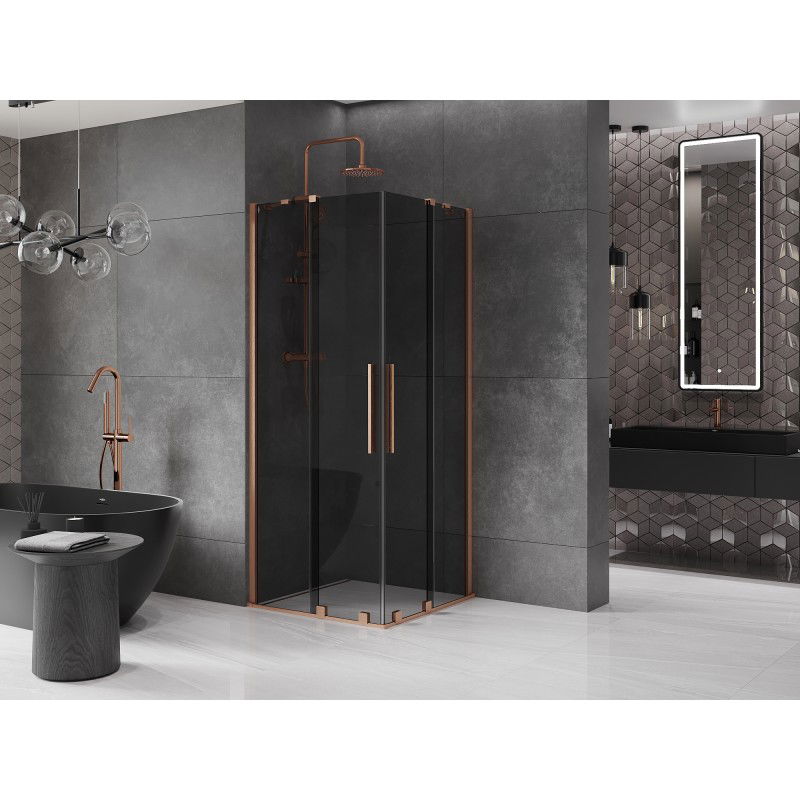 Mexen Velar Duo sliding shower cabin 80 x 80 cm, graphite, brushed copper - 871-080-080-42-65