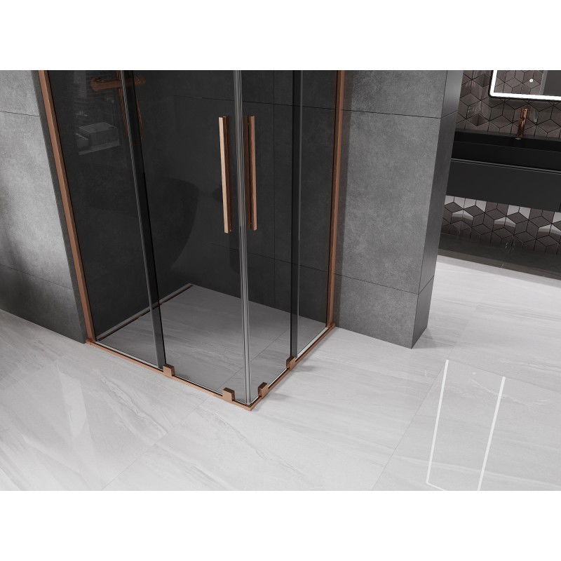 Mexen Velar Duo Sliding Shower Enclosure 90 x 80 cm, Graphite, Brushed Copper - 871-090-080-42-65