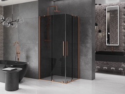 Mexen Velar Duo Sliding Shower Enclosure 90 x 80 cm, Graphite, Brushed Copper - 871-090-080-42-65
