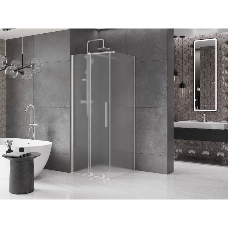 Mexen Velar sliding shower enclosure 110 x 110 cm, frost, brushed nickel - 871-110-110-31-97