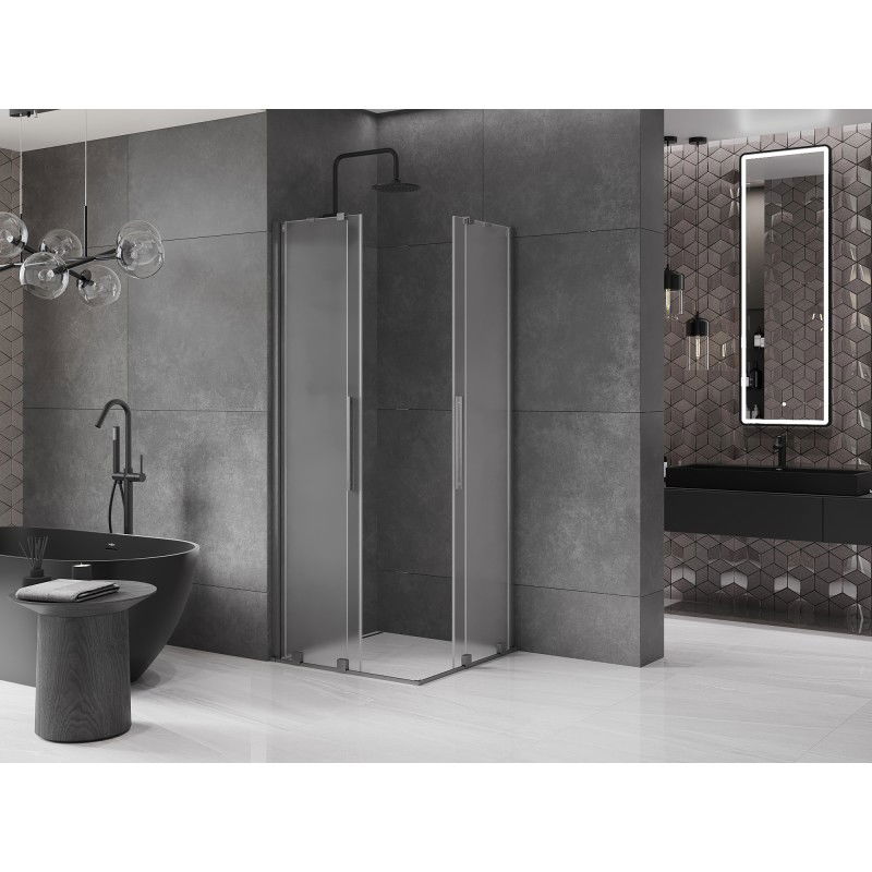 Mexen Velar Duo sliding shower cabin 100 x 100 cm, frosted, gun gray brushed - 871-100-100-32-66