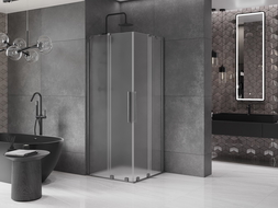 Mexen Velar Duo sliding shower enclosure 100 x 100 cm, frost, brushed gun gray - 871-100-100-32-66