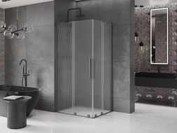 Mexen Velar Duo sliding shower enclosure 90 x 80 cm, frost, brushed gun gray - 871-090-080-32-66