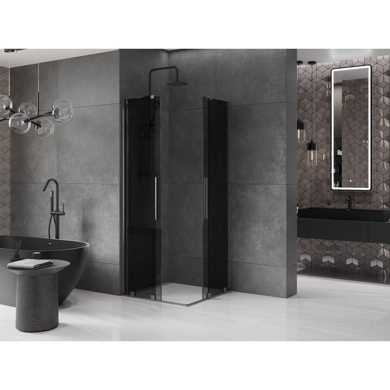 Mexen Velar Duo sliding shower cabin 100 x 100 cm, graphite, brushed gun gray - 871-100-100-42-66