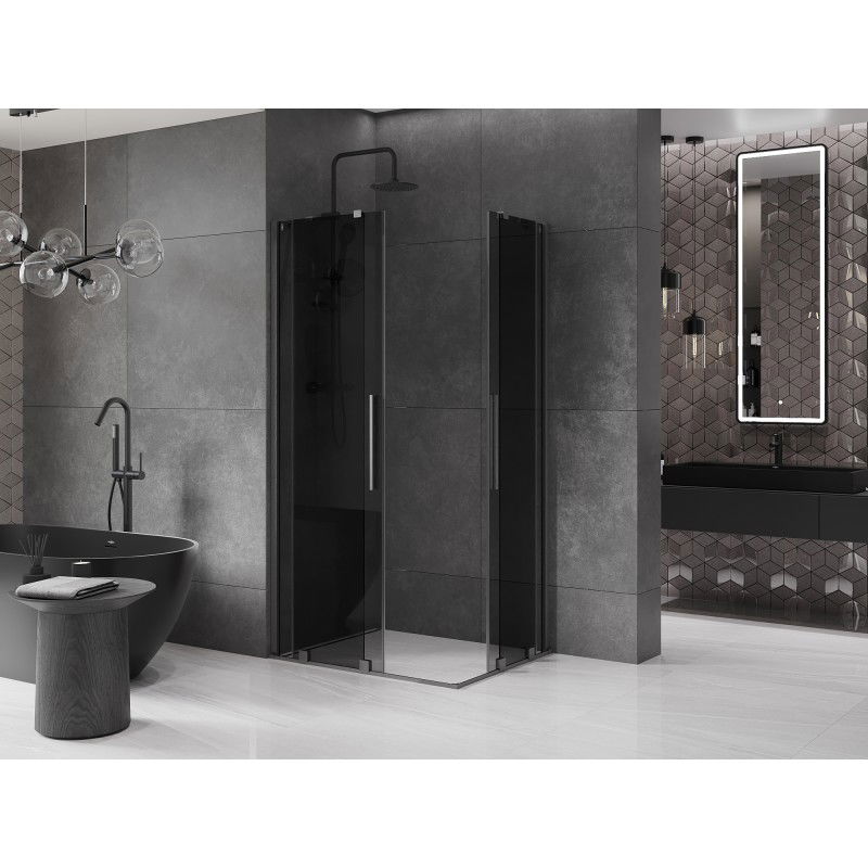 Mexen Velar Duo sliding shower enclosure 100 x 90 cm, graphite, brushed gun gray - 871-100-090-42-66