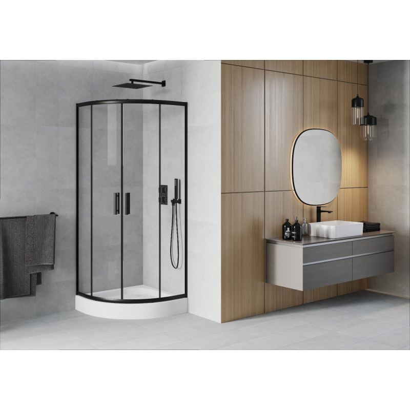 Mexen Rio semi-circular shower cabin 70 x 70 cm, transparent, black + shower tray, white - 863-070-070-70-00-4710