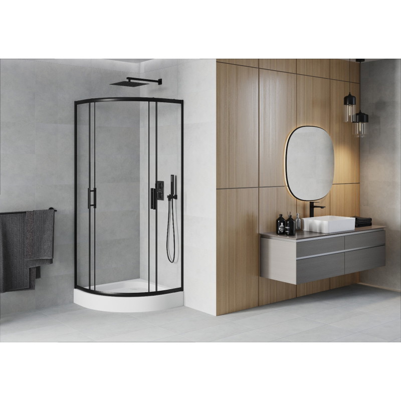Mexen Rio semi-circular shower cabin 70 x 70 cm, transparent, black + shower tray, white - 863-070-070-70-00-4710