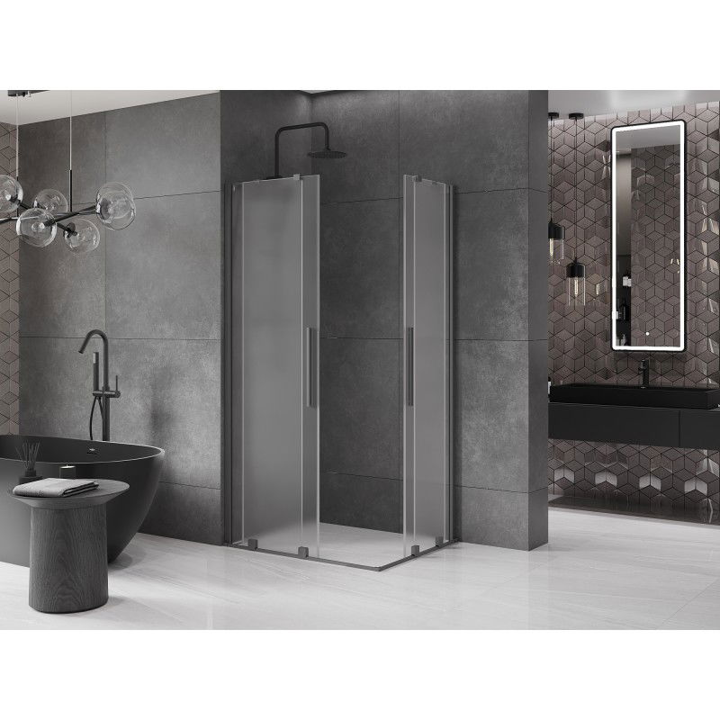 Mexen Velar Duo Sliding Shower Enclosure 90 x 80 cm, Frosted, Gun Metal - 871-090-080-32-95
