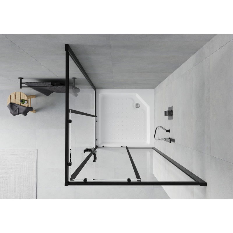 Mexen Rio square shower enclosure 90 x 90 cm, transparent, black + Rio shower tray, white - 860-090-090-70-00-4510