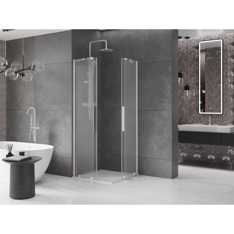 Mexen Velar Duo 90 x 90 cm Sliding Shower Enclosure, Frosted, Brushed Nickel - 871-090-090-32-97