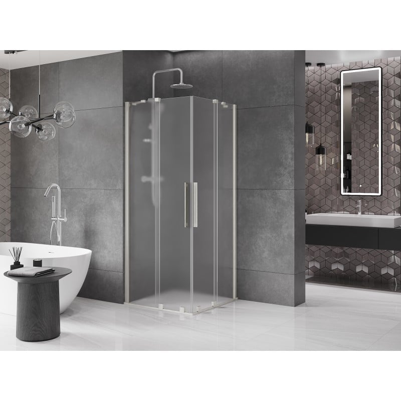 Mexen Velar Duo 90 x 90 cm Sliding Shower Enclosure, Frosted, Brushed Nickel - 871-090-090-32-97
