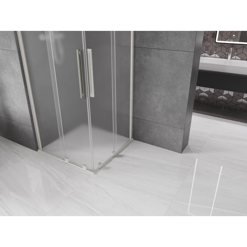 Mexen Velar Duo 90 x 90 cm Sliding Shower Enclosure, Frosted, Brushed Nickel - 871-090-090-32-97