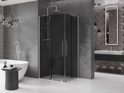 Mexen Velar Duo Sliding Shower Enclosure 90 x 80 cm, Graphite, Brushed Nickel - 871-090-080-42-97