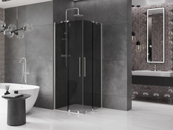 Mexen Velar Duo sliding shower enclosure 100 x 100 cm, graphite, brushed nickel - 871-100-100-42-97