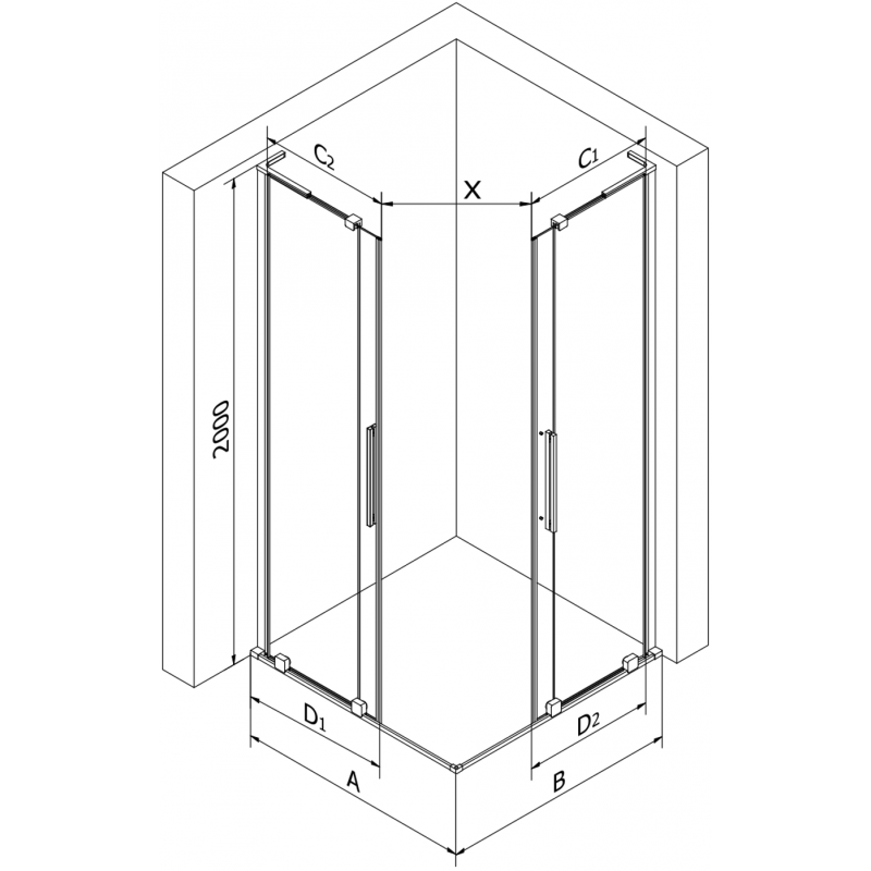 Mexen Velar L Duo sliding shower cabin 90 x 90 cm, transparent, chrome - 871-090-090-02-03-01