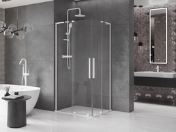 Mexen Velar L Duo sliding shower enclosure 90 x 80 cm, transparent, white - 871-090-080-02-03-20