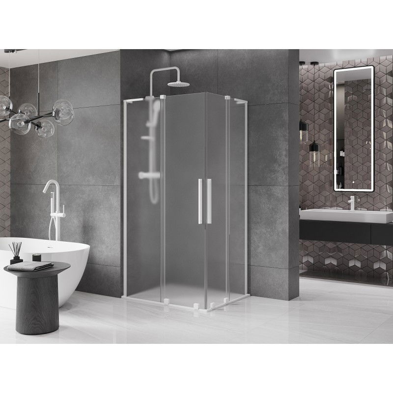 Mexen Velar L Duo Sliding Shower Cabin 90 x 80 cm, Frosted, White - 871-090-080-02-33-20