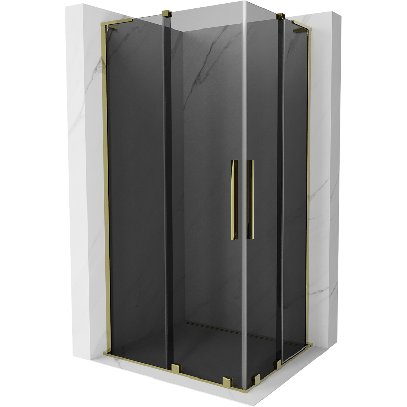 Mexen Velar L Duo sliding shower enclosure 90 x 80 cm, graphite, gold - 871-090-080-02-43-50