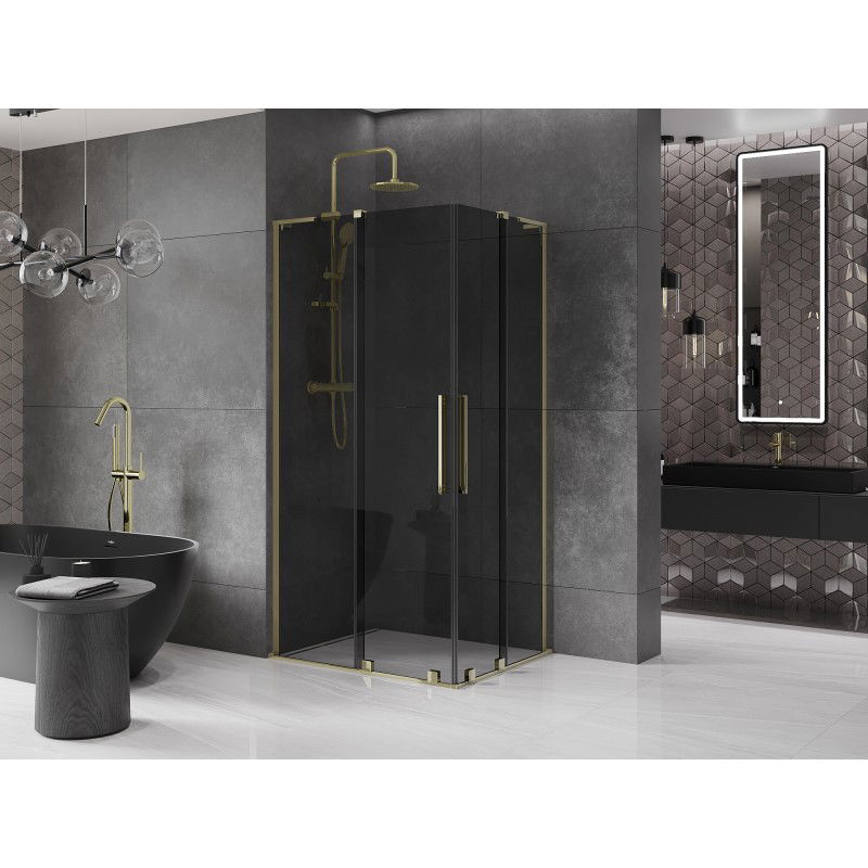 Mexen Velar L Duo sliding shower cabin 90 x 80 cm, graphite, gold - 871-090-080-02-43-50