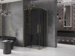 Mexen Velar L Duo sliding shower enclosure 90 x 80 cm, graphite, gold - 871-090-080-02-43-50