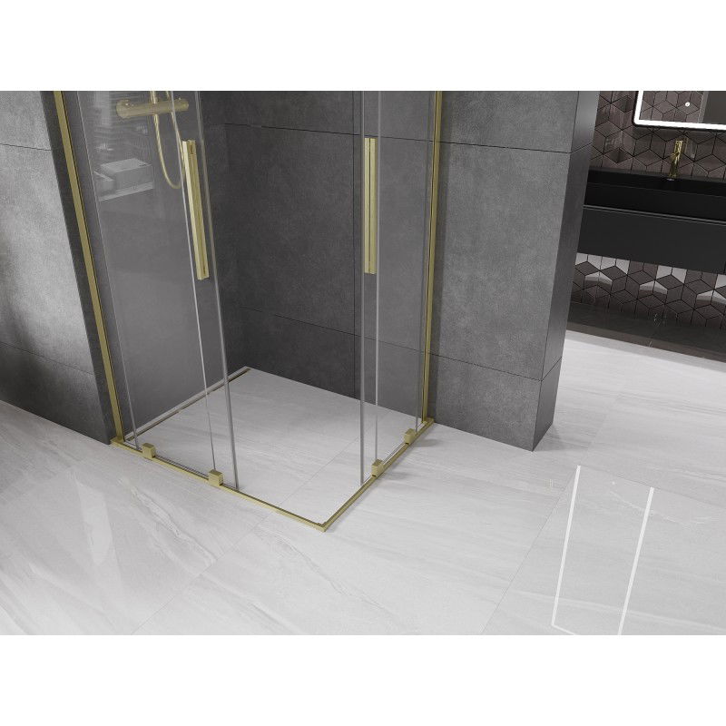 Mexen Velar L Duo sliding shower cabin 100 x 90 cm, transparent, brushed gold - 871-100-090-02-03-55