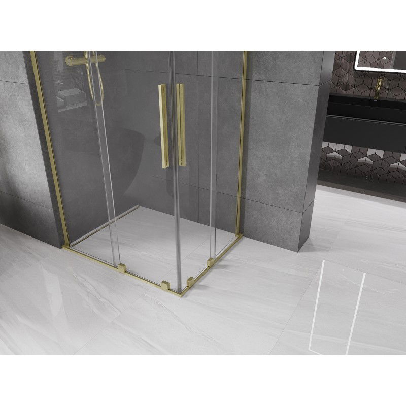 Mexen Velar L Duo sliding shower cabin 100 x 90 cm, transparent, brushed gold - 871-100-090-02-03-55