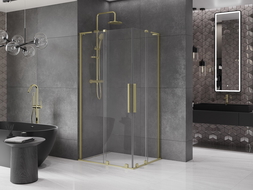 Mexen Velar L Duo sliding shower enclosure 90 x 80 cm, transparent, brushed gold - 871-090-080-02-03-55