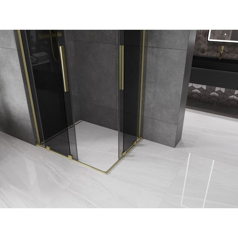 Mexen Velar L Duo sliding shower cabin 90 x 80 cm, graphite, brushed gold - 871-090-080-02-43-55