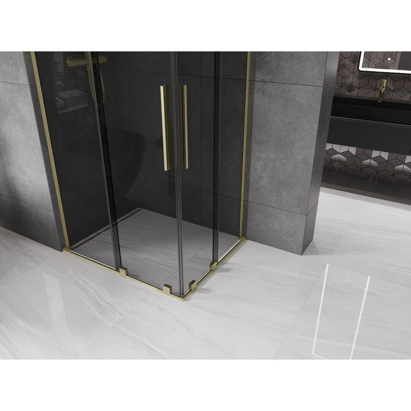Mexen Velar L Duo sliding shower cabin 100 x 90 cm, graphite, brushed gold - 871-100-090-02-43-55