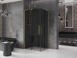 Mexen Velar L Duo sliding shower cabin 90 x 80 cm, graphite, brushed gold - 871-090-080-02-43-55
