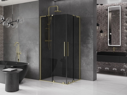 Mexen Velar L Duo sliding shower enclosure 90 x 80 cm, graphite, brushed gold - 871-090-080-02-43-55