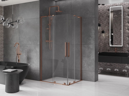 Mexen Velar L Duo sliding shower enclosure 90 x 80 cm, transparent, rose gold - 871-090-080-02-03-60