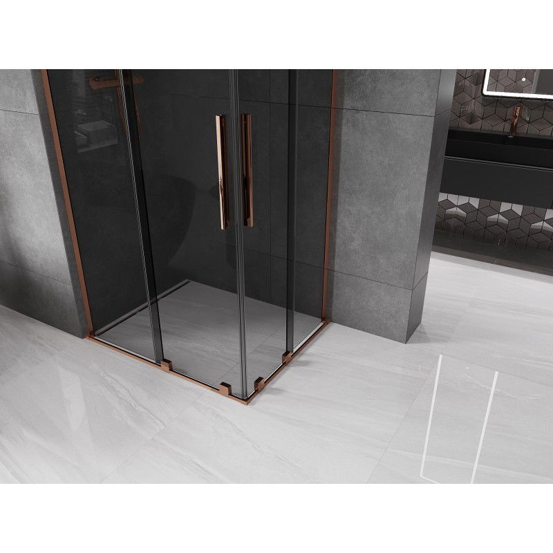 Mexen Velar L Duo sliding shower cabin 90 x 80 cm, graphite, rose gold - 871-090-080-02-43-60
