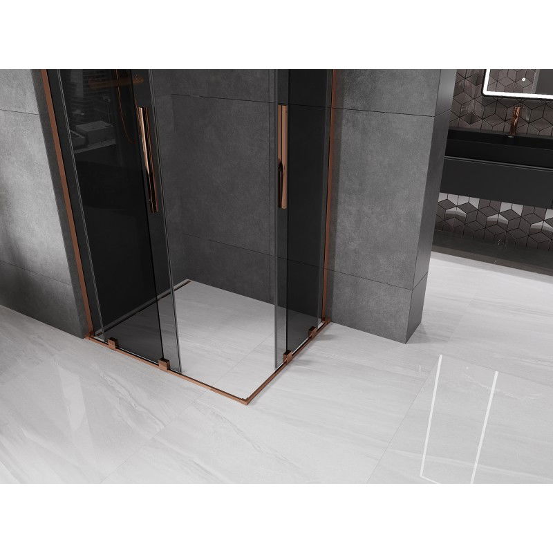 Mexen Velar L Duo sliding shower cabin 90 x 80 cm, graphite, rose gold - 871-090-080-02-43-60
