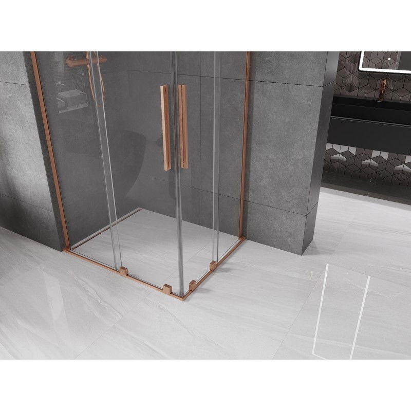 Mexen Velar L Duo sliding shower enclosure 100 x 90 cm, transparent, brushed copper - 871-100-090-02-03-65