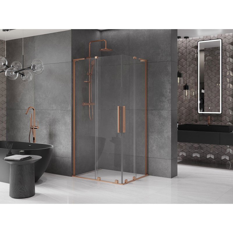 Mexen Velar L Duo sliding shower cabin 90 x 80 cm, transparent, brushed copper - 871-090-080-02-03-65